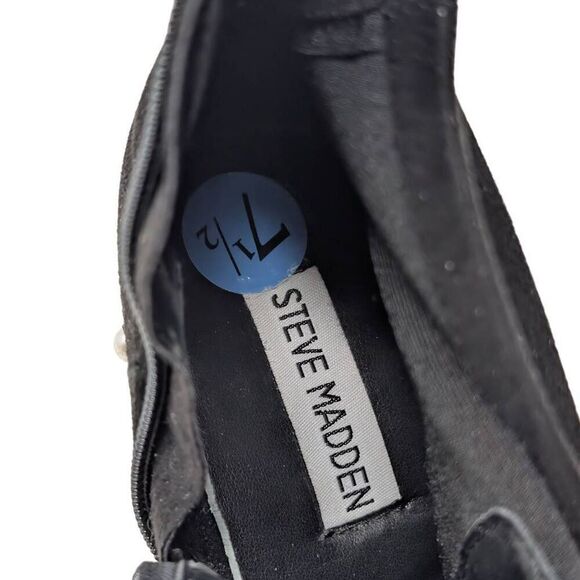 Steve Madden Yvette 7.5M Pearl Stud Block Heel Booties Sock Boots Black Suede - Picture 7 of 12